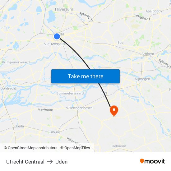 Utrecht Centraal to Uden map