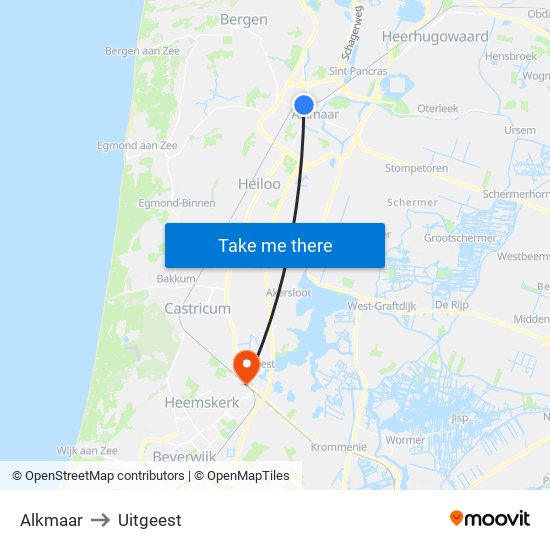 Alkmaar to Uitgeest map