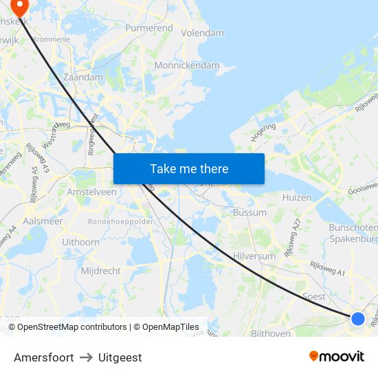 Amersfoort to Uitgeest map