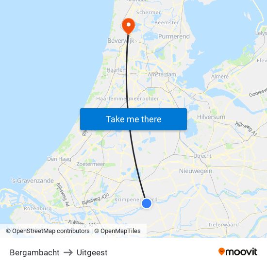 Bergambacht to Uitgeest map