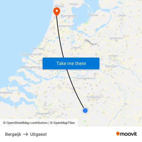 Bergeijk to Uitgeest map