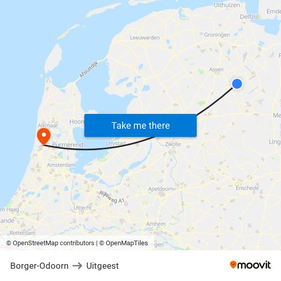 Borger-Odoorn to Uitgeest map