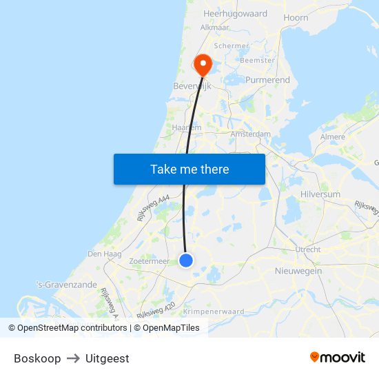 Boskoop to Uitgeest map