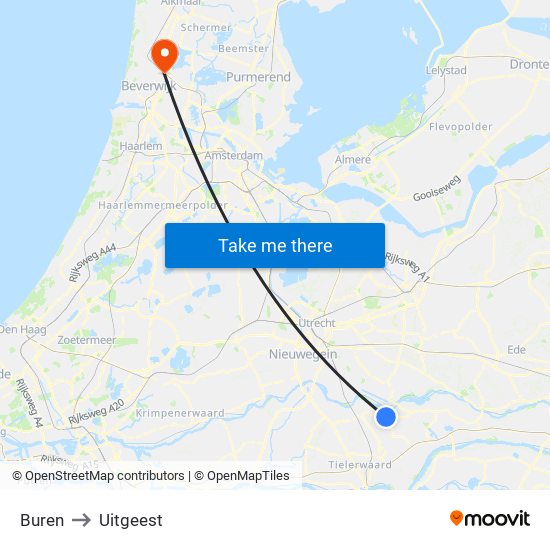 Buren to Uitgeest map