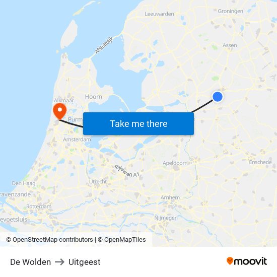 De Wolden to Uitgeest map