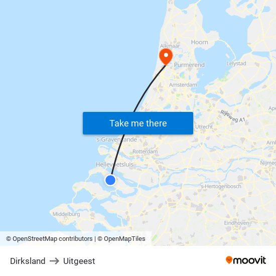 Dirksland to Uitgeest map