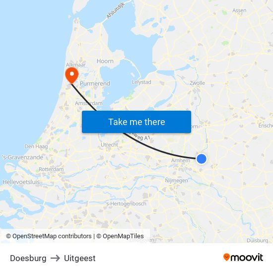 Doesburg to Uitgeest map