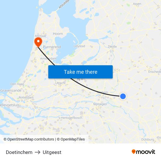 Doetinchem to Uitgeest map