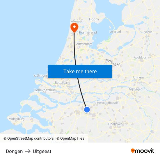 Dongen to Uitgeest map