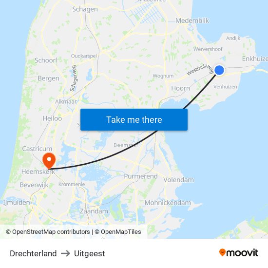 Drechterland to Uitgeest map