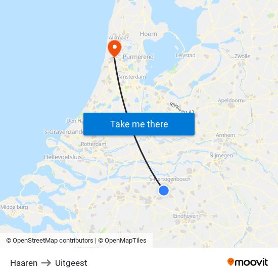 Haaren to Uitgeest map