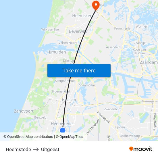 Heemstede to Uitgeest map