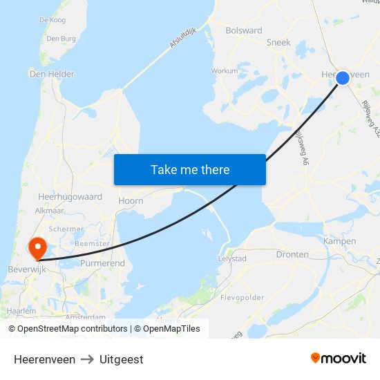 Heerenveen to Uitgeest map