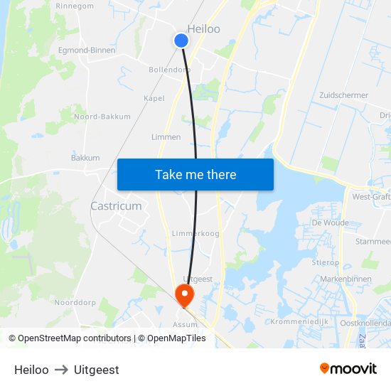 Heiloo to Uitgeest map