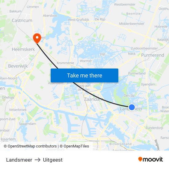 Landsmeer to Uitgeest map