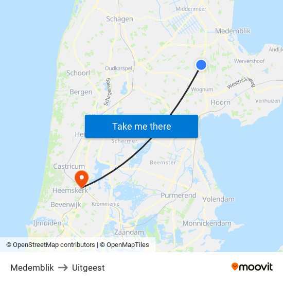 Medemblik to Uitgeest map