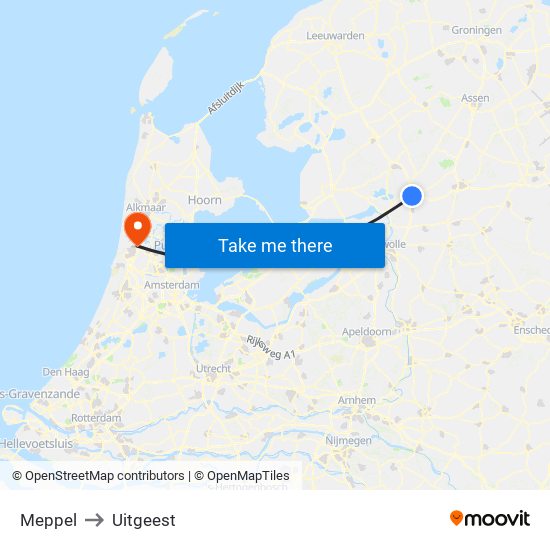 Meppel to Uitgeest map
