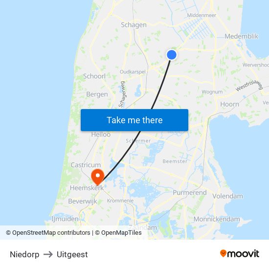 Niedorp to Uitgeest map