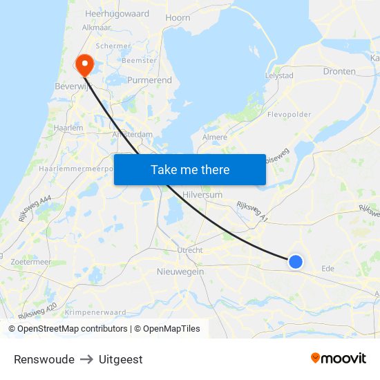Renswoude to Uitgeest map