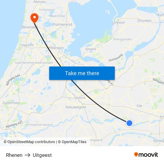 Rhenen to Uitgeest map