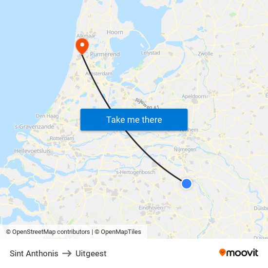 Sint Anthonis to Uitgeest map