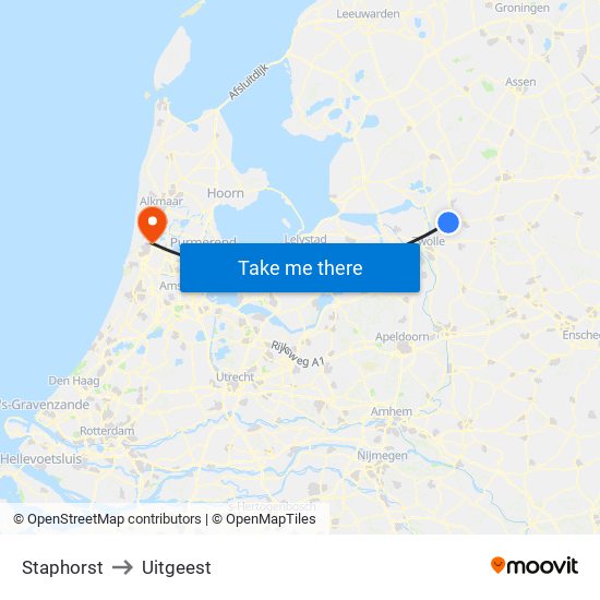 Staphorst to Uitgeest map