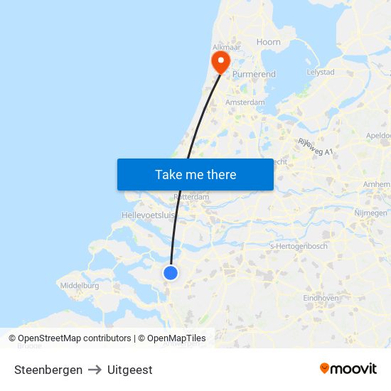 Steenbergen to Uitgeest map