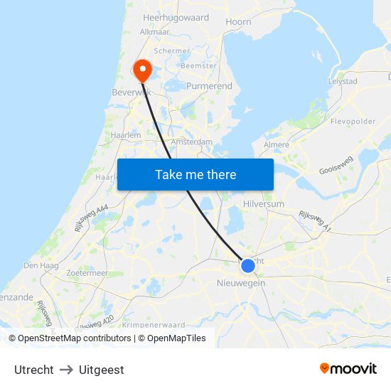 Utrecht to Uitgeest map