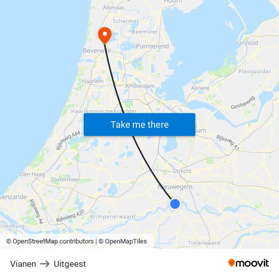 Vianen to Uitgeest map