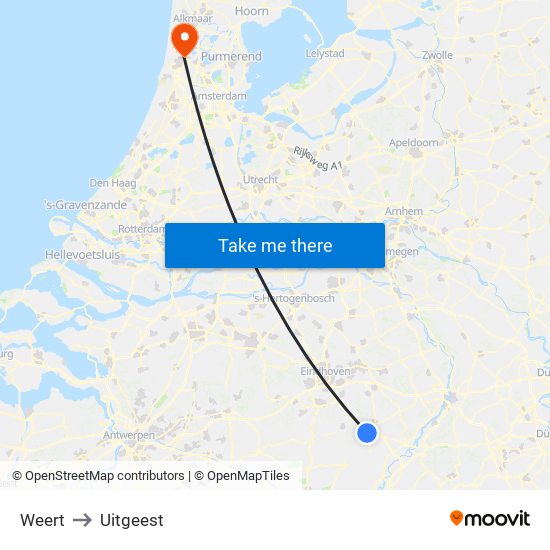 Weert to Uitgeest map