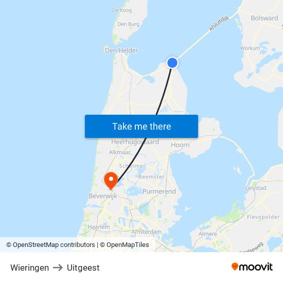 Wieringen to Uitgeest map