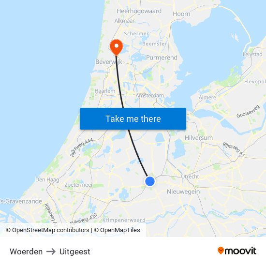 Woerden to Uitgeest map