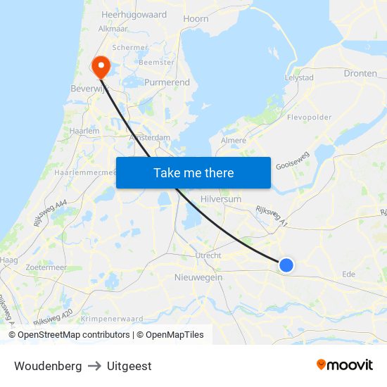 Woudenberg to Uitgeest map