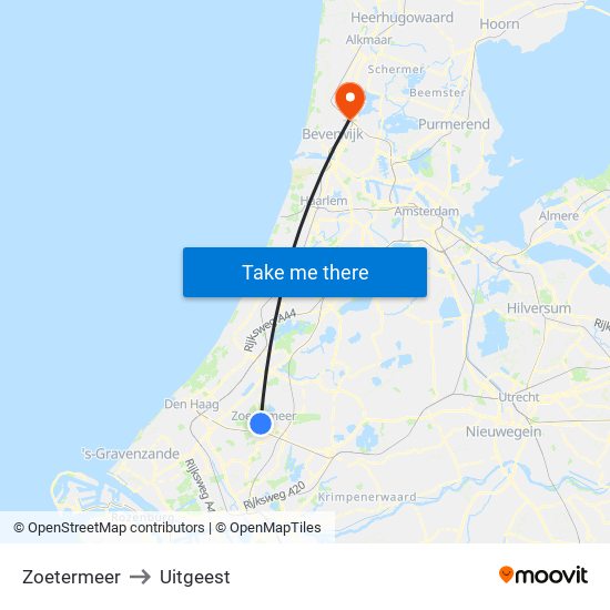 Zoetermeer to Uitgeest map