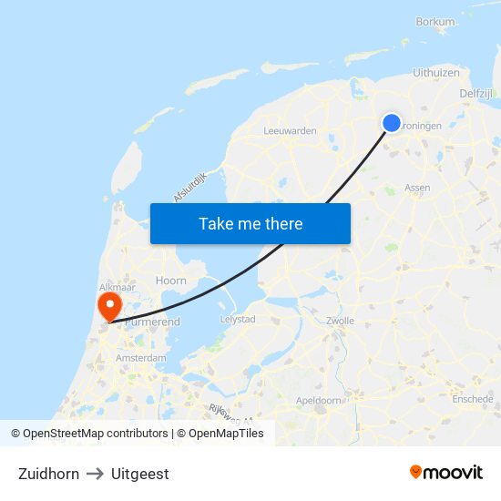 Zuidhorn to Uitgeest map