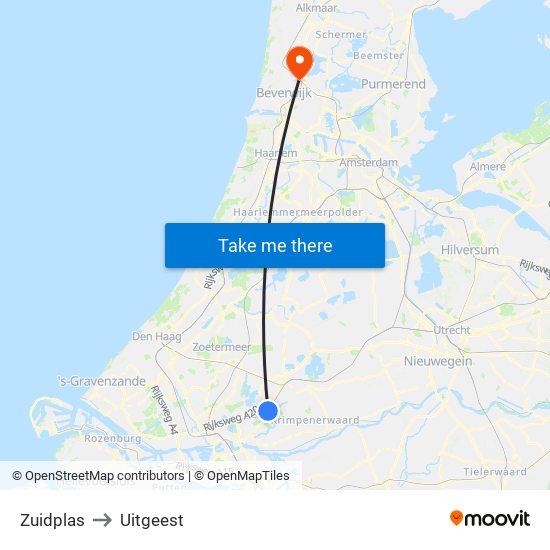 Zuidplas to Uitgeest map