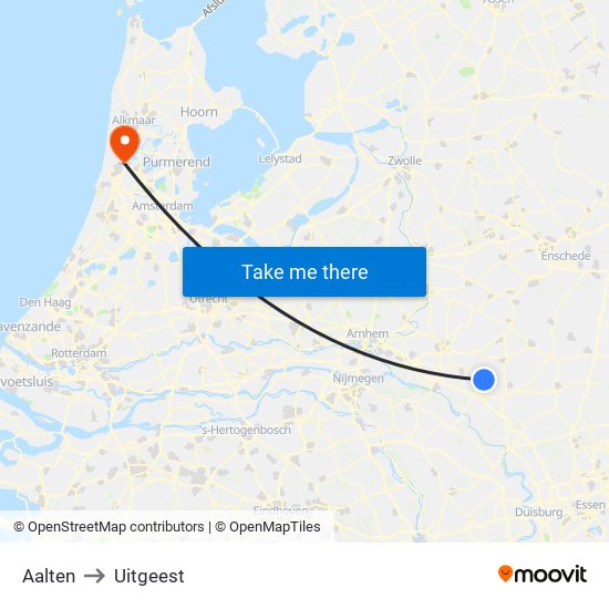 Aalten to Uitgeest map