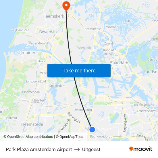 Park Plaza Amsterdam Airport to Uitgeest map