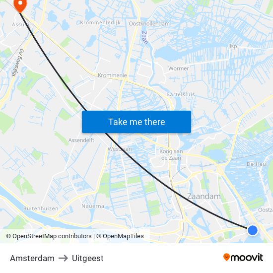 Amsterdam to Uitgeest map