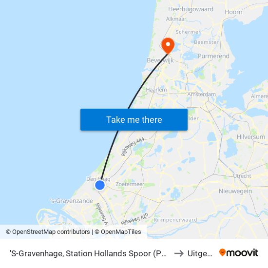 'S-Gravenhage, Station Hollands Spoor (Perron A) to Uitgeest map