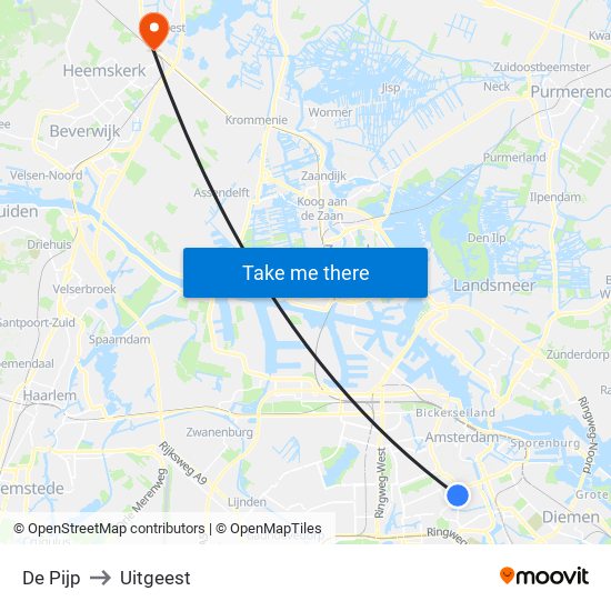 De Pijp to Uitgeest map