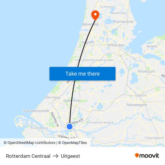 Rotterdam Centraal to Uitgeest map