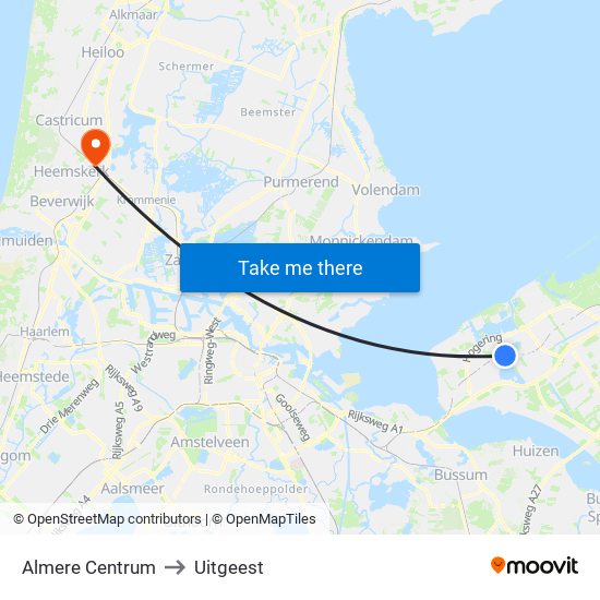 Almere Centrum to Uitgeest map