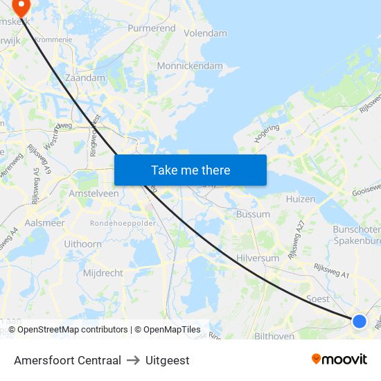 Amersfoort Centraal to Uitgeest map
