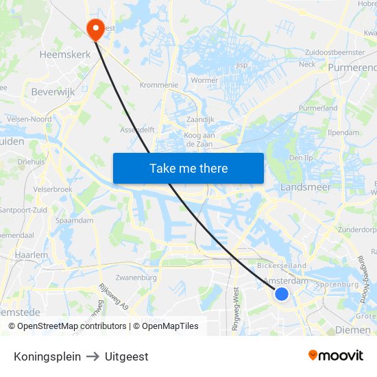 Koningsplein to Uitgeest map