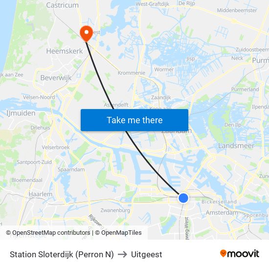 Station Sloterdijk (Perron N) to Uitgeest map