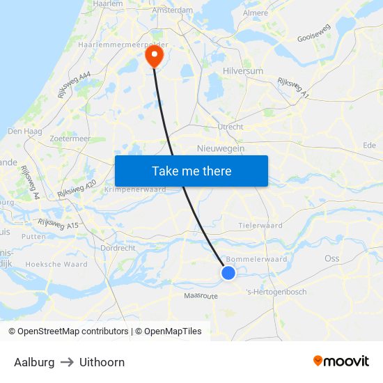 Aalburg to Uithoorn map