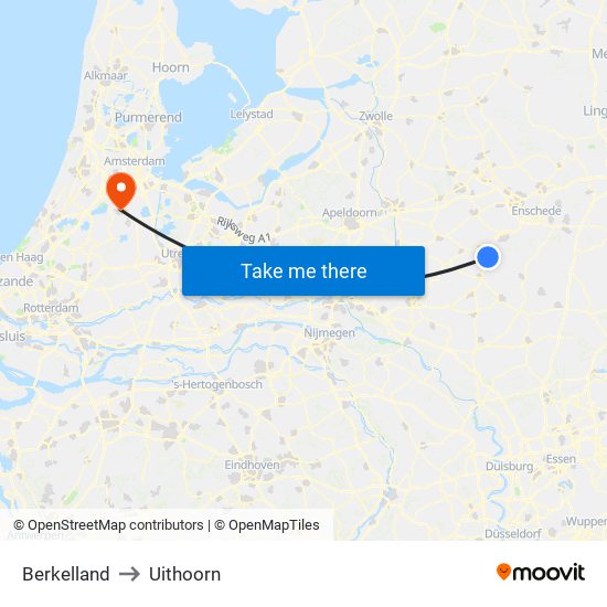 Berkelland to Uithoorn map