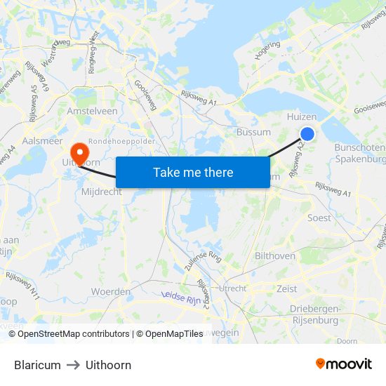 Blaricum to Uithoorn map