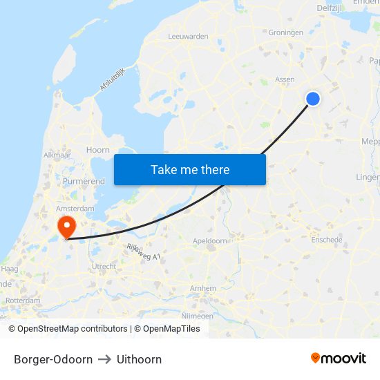 Borger-Odoorn to Uithoorn map